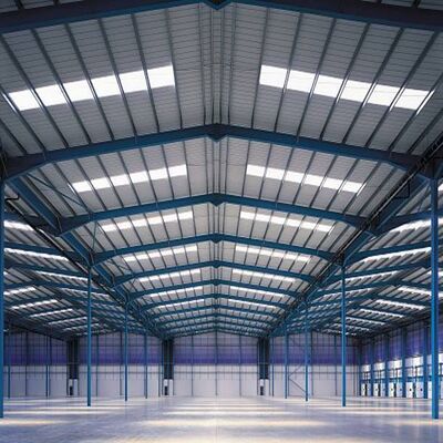 Prefabricated Warehouse Steel Shed with Snow Load Capacity Up to 50 psf and Light Steel Q355 Q235 Main Frame for Customized Structural Design